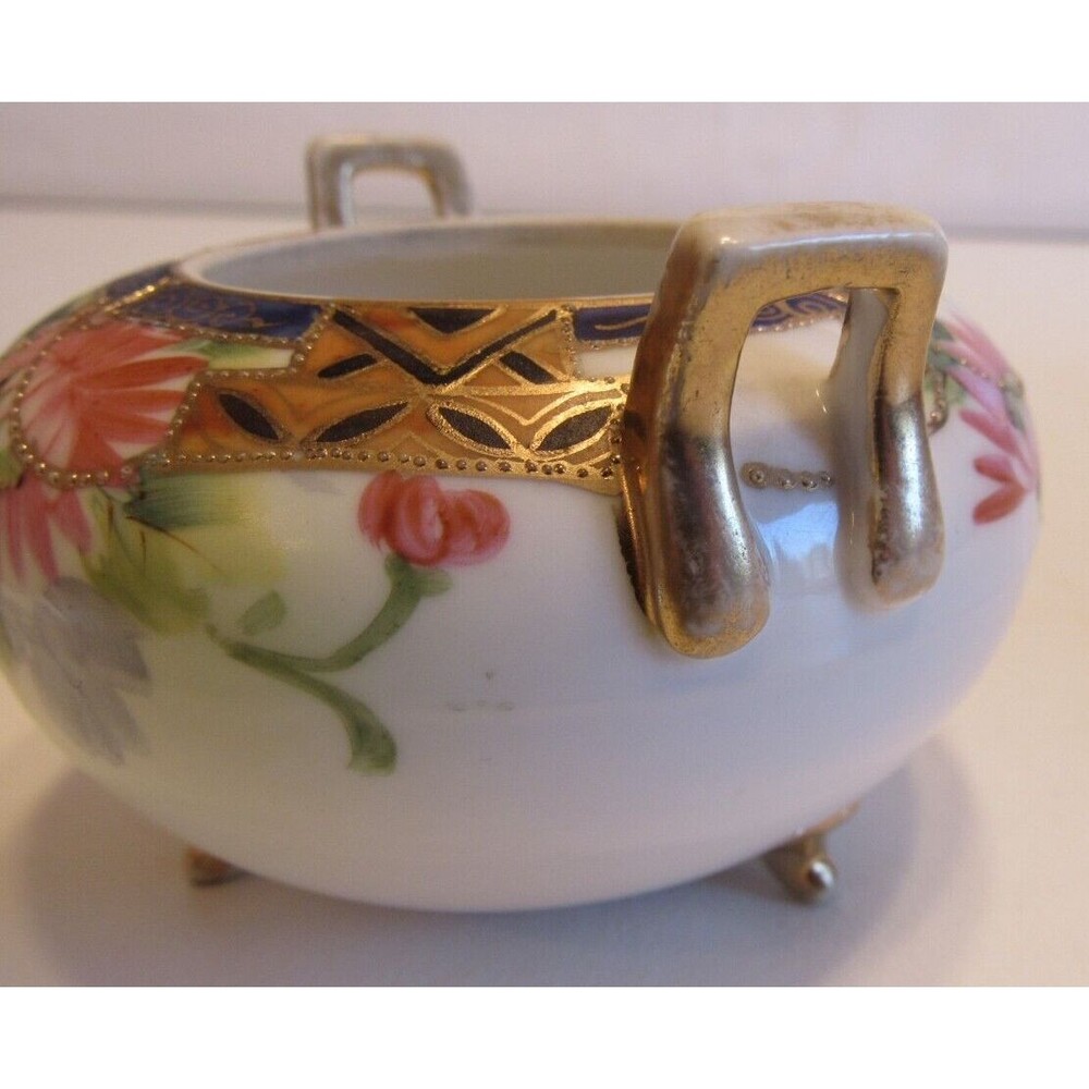 Antique Nippon Hand Painted 3 Footed Small Trinket/Dressing/Ginger Jar Gold Trim - Picture 7 of 12
